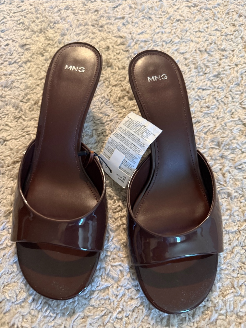 Mango Dark Brown Patent Slide Mules
